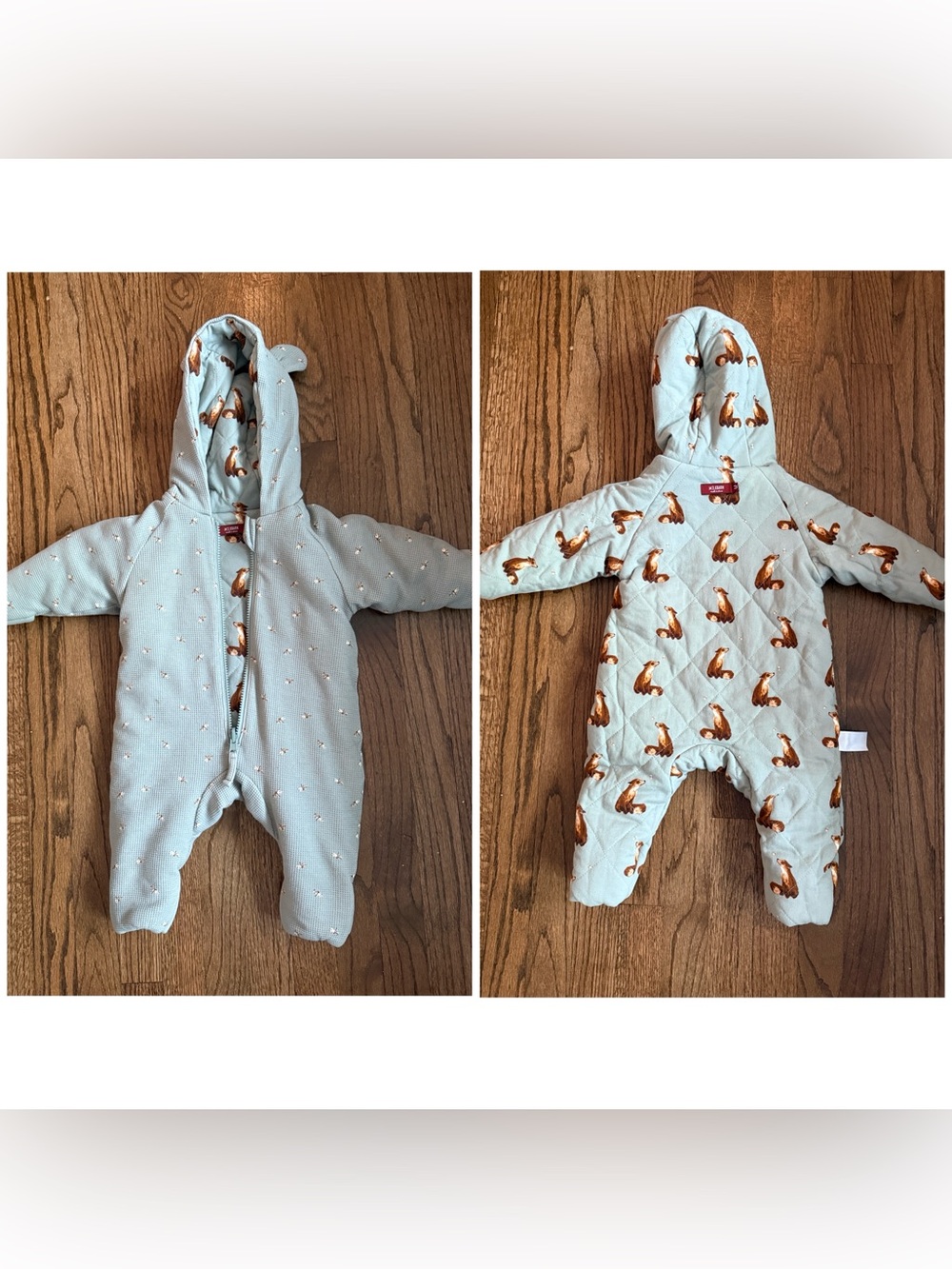 Milkbard Fox and Dragonfly Reversible Waffle Knit/Quilted Hooded Jumpsuit 3-6mo